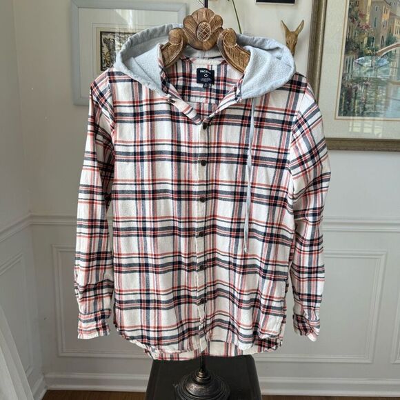 Pacsun Button Up Plaid Hoodie Flannel S - Picture 1 of 5